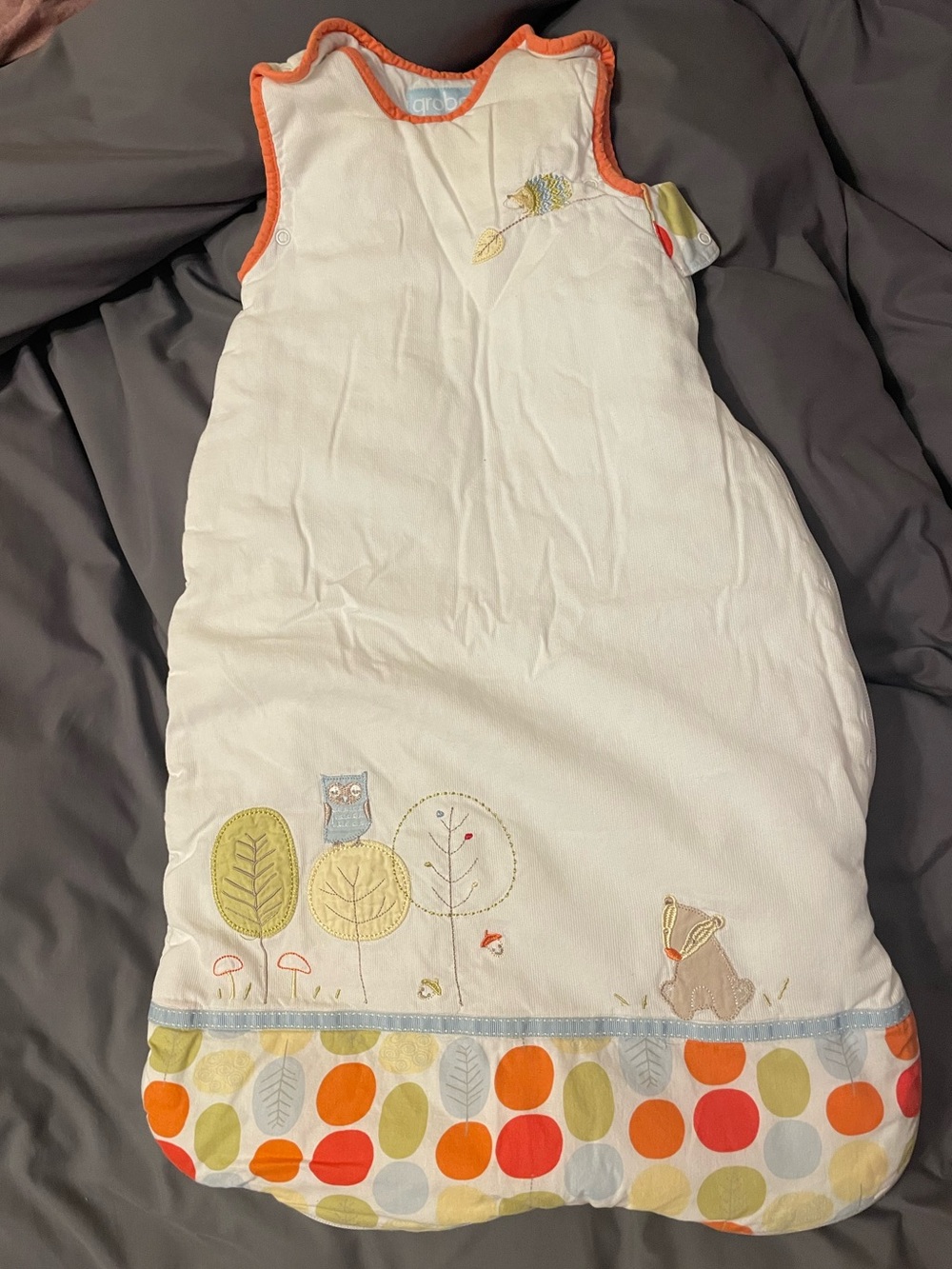 Woodland themed White Grobag 2.5 TOG Sleep sack for babies 0-6 months